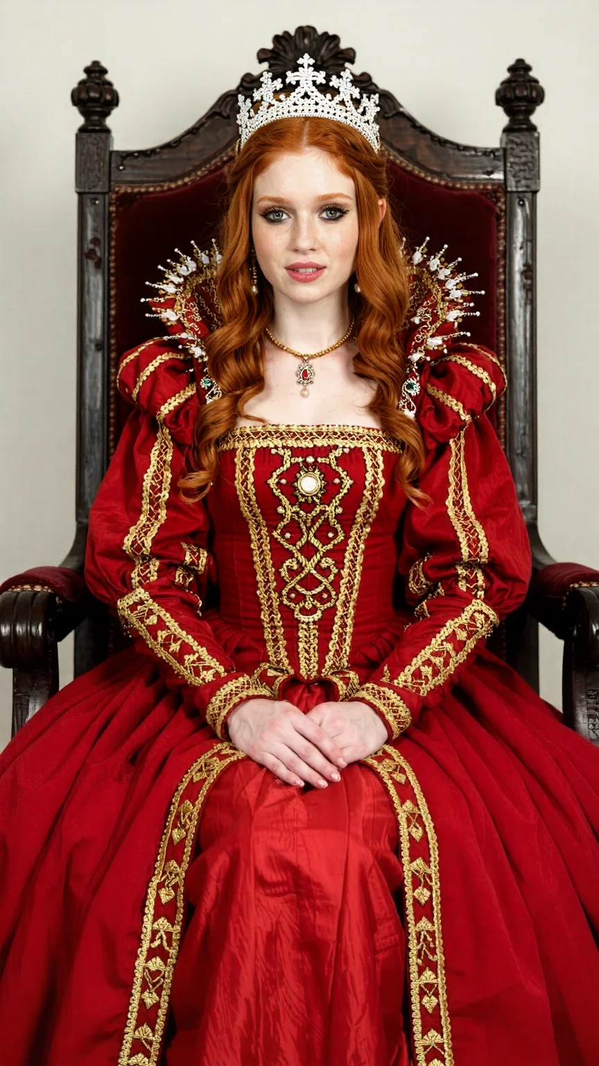 Gorgeous redhead woman in an elaborate Elizabethan noble costume